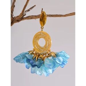 Golden Halo & Aqua Bloom Statement Earrings